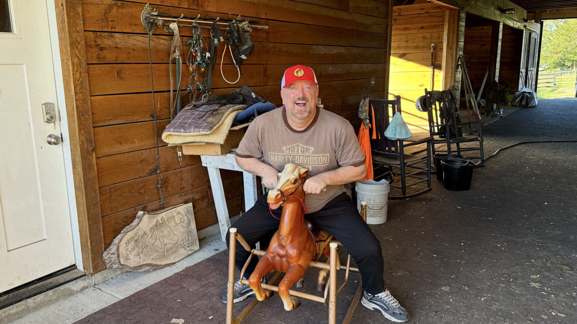 Chris on toy hobby horse